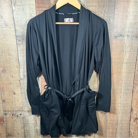 Juicy Couture Black Robe Y2K Pink Logo Lounge Sleepwear Early 2000s - Picture 2 of 6